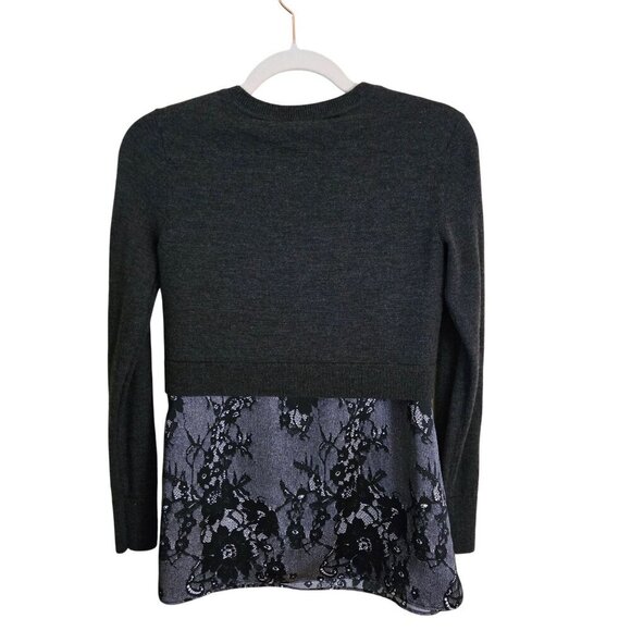 Club Monaco Claribel Layered Look Floral Merino Wool Sweater Charcoal Size XS - Picture 3 of 10